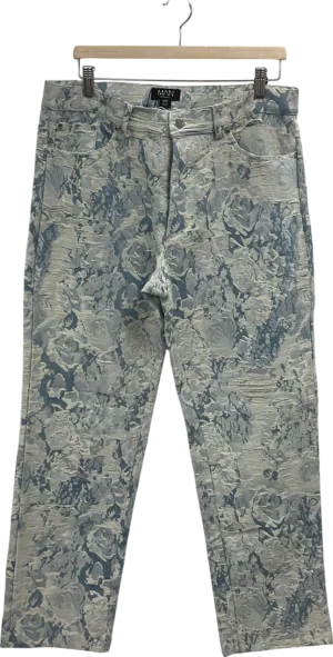 boohooMan Relaxed Fit Floral Fabric Light Blue Jeans W34