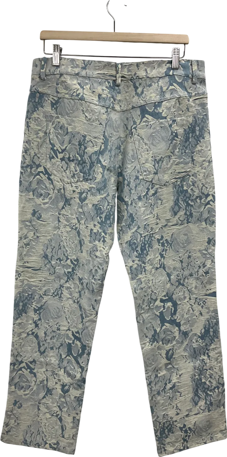 boohooMan Relaxed Fit Floral Fabric Light Blue Jeans W34