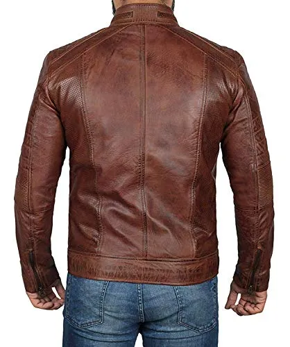 Brown Moto Leather Jacket Mens - Quilted Men lambskin Leather Jackets | [1100064] Austin Brown, L
