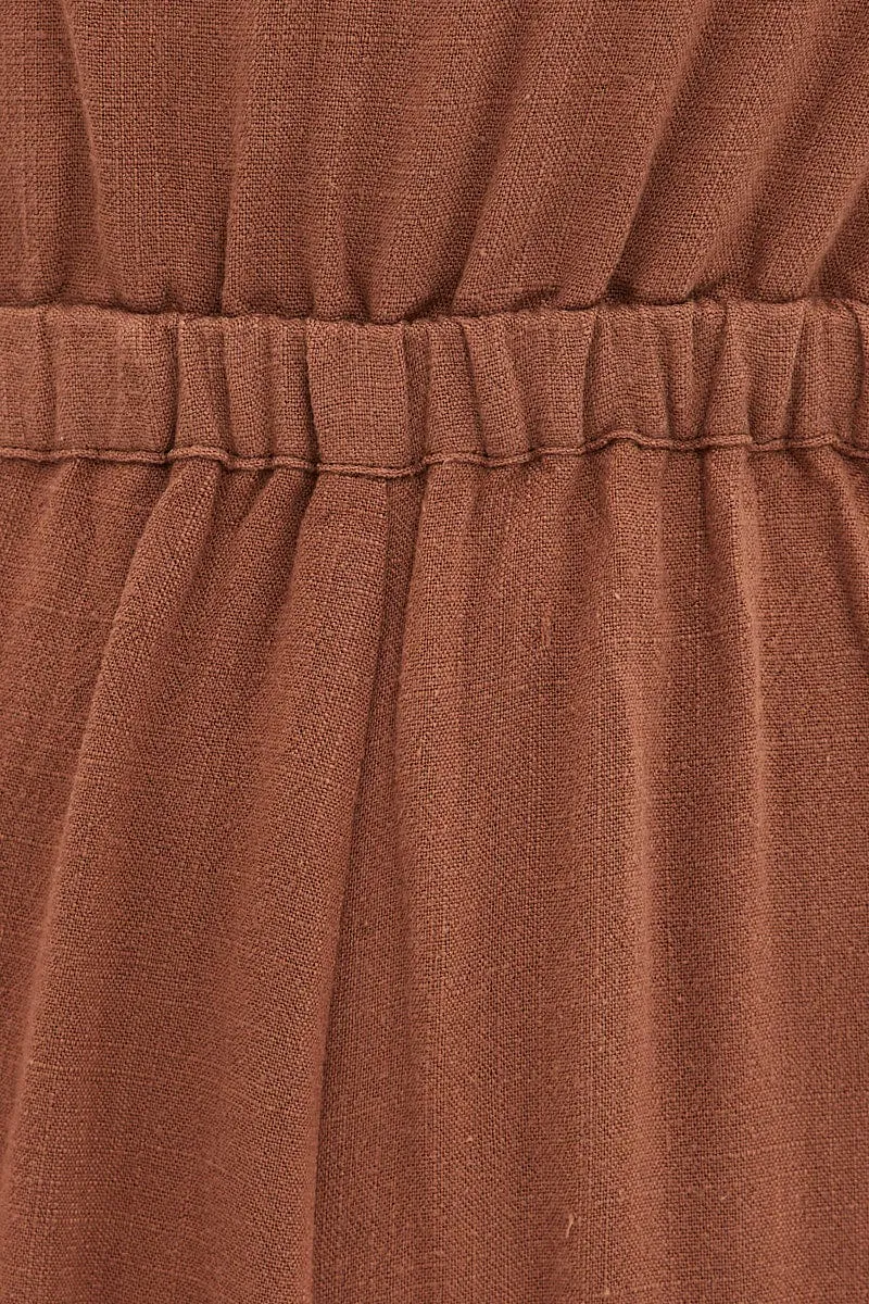 Brown Sleeveless Jumpsuit Wide Leg Viscose Linen