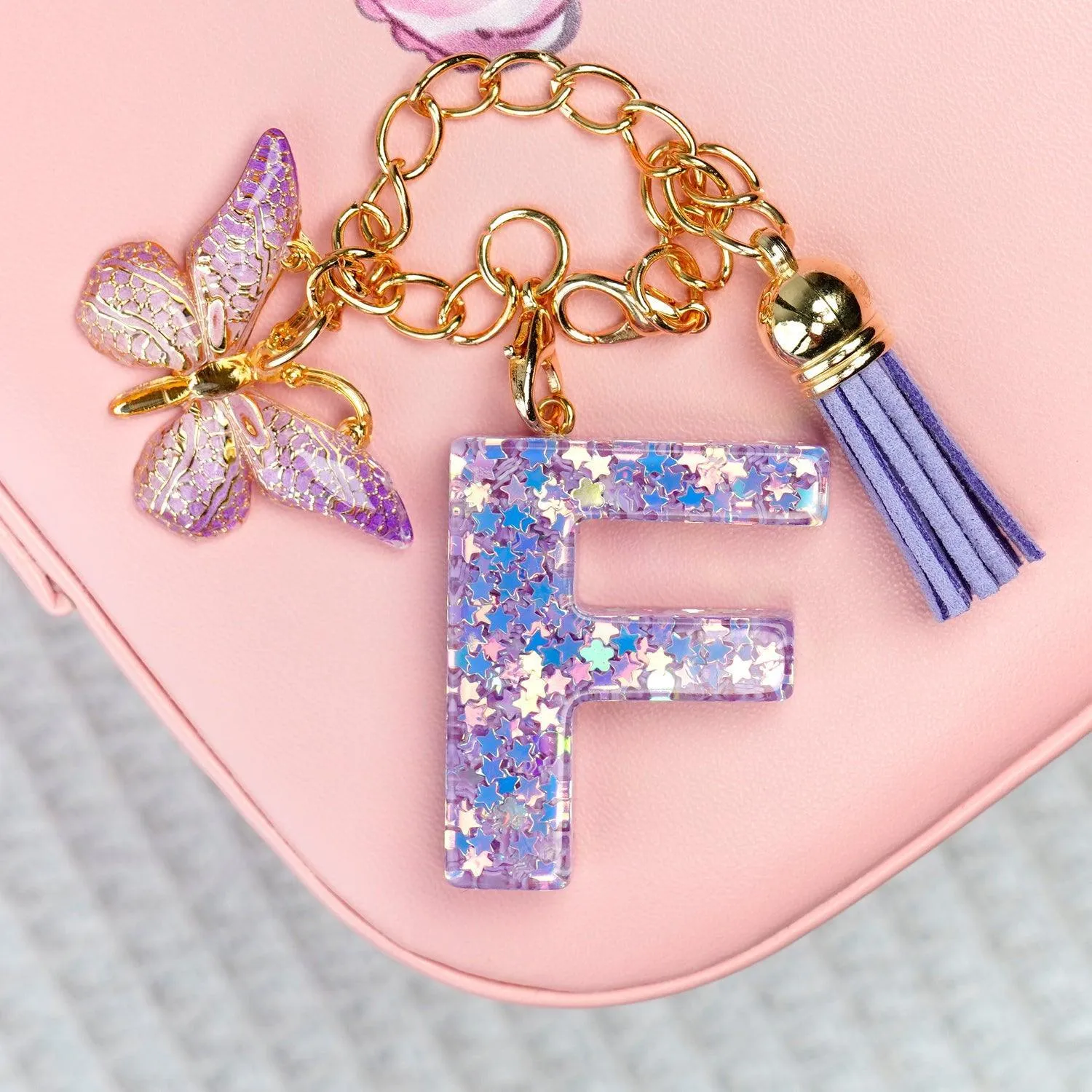 BunnyLulu Initial Letter Resin Keychains with Tassle