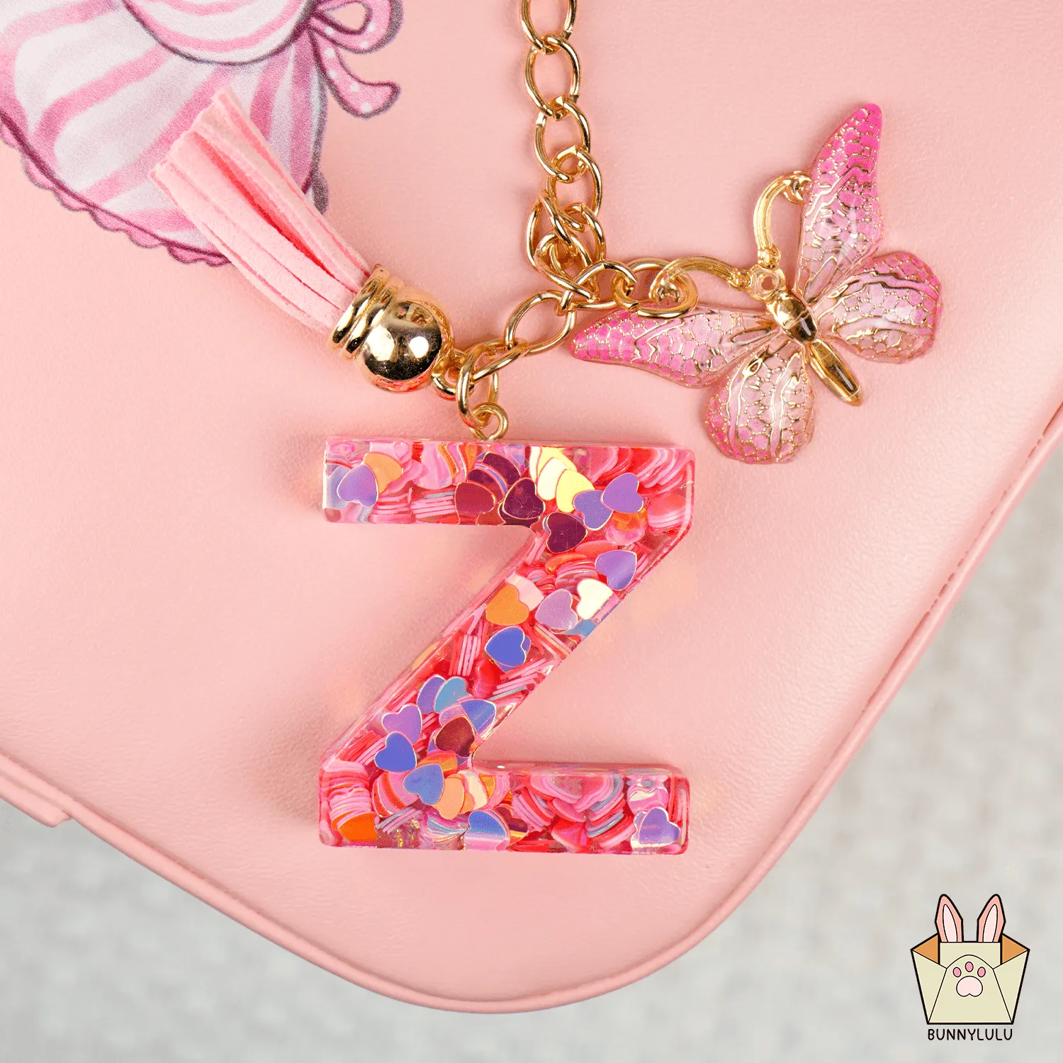 BunnyLulu Initial Letter Resin Keychains with Tassle