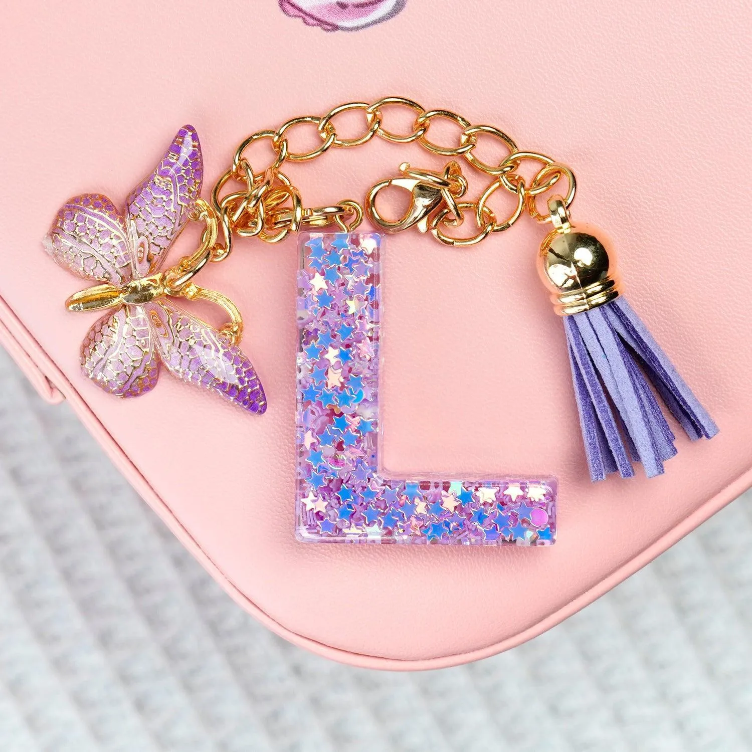 BunnyLulu Initial Letter Resin Keychains with Tassle