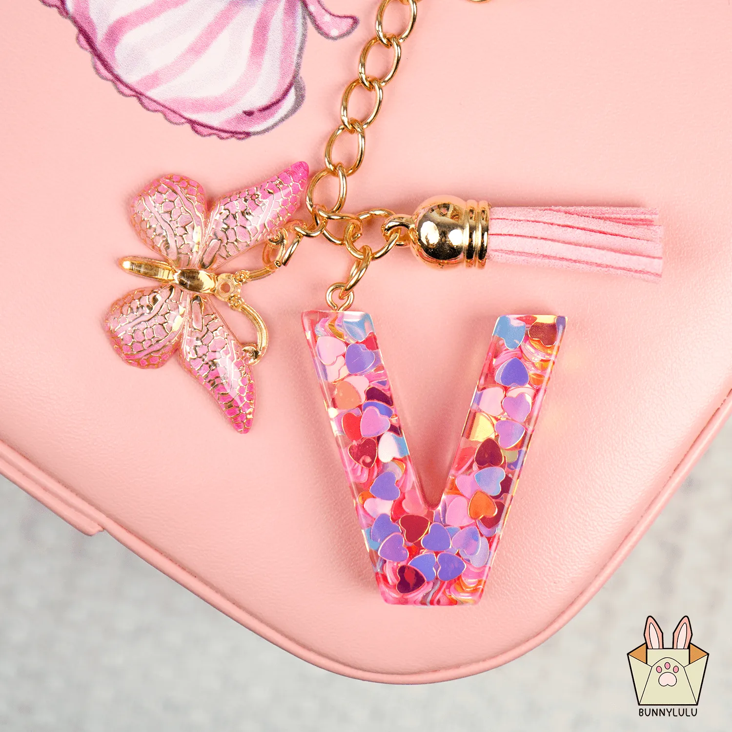 BunnyLulu Initial Letter Resin Keychains with Tassle