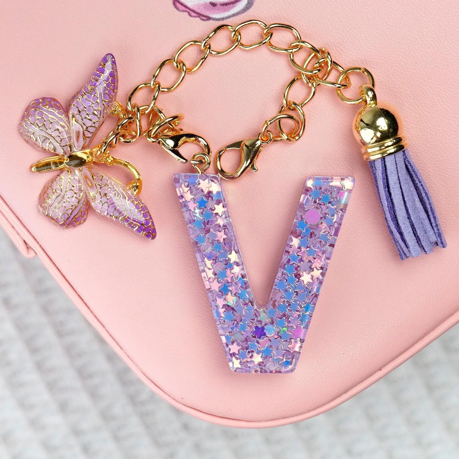 BunnyLulu Initial Letter Resin Keychains with Tassle