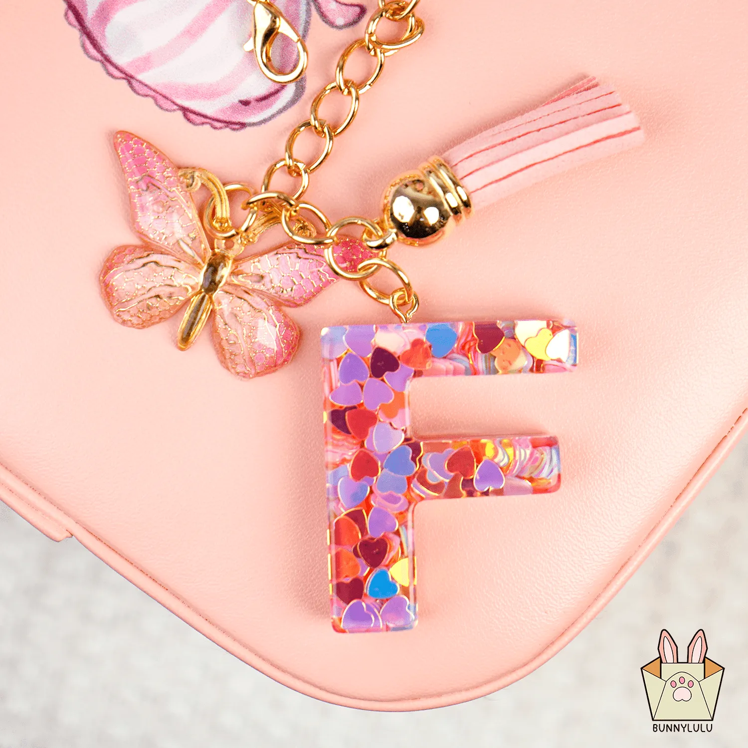 BunnyLulu Initial Letter Resin Keychains with Tassle