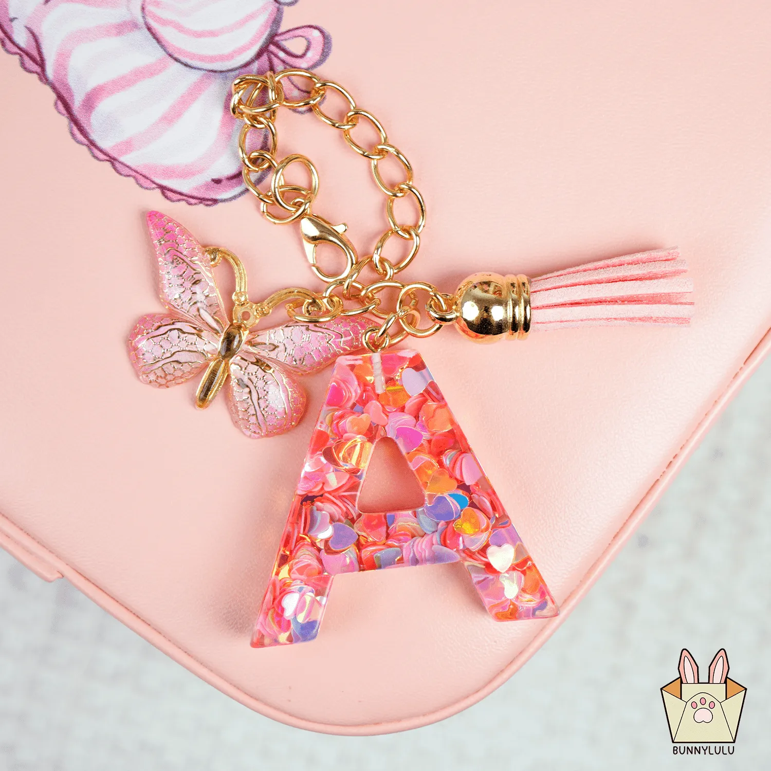 BunnyLulu Initial Letter Resin Keychains with Tassle