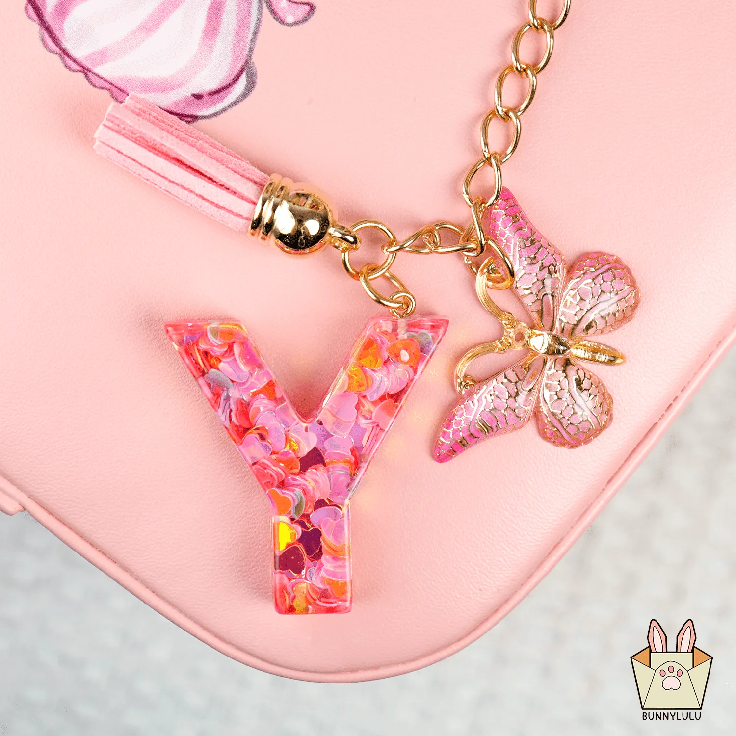 BunnyLulu Initial Letter Resin Keychains with Tassle