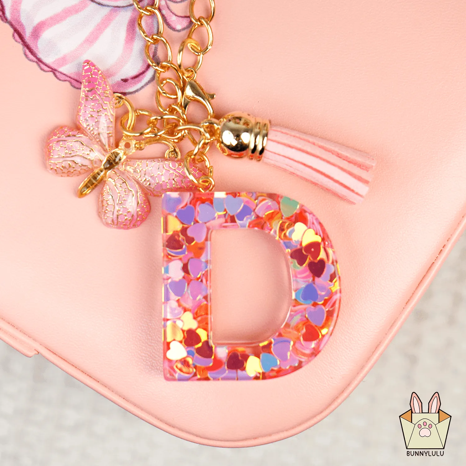 BunnyLulu Initial Letter Resin Keychains with Tassle