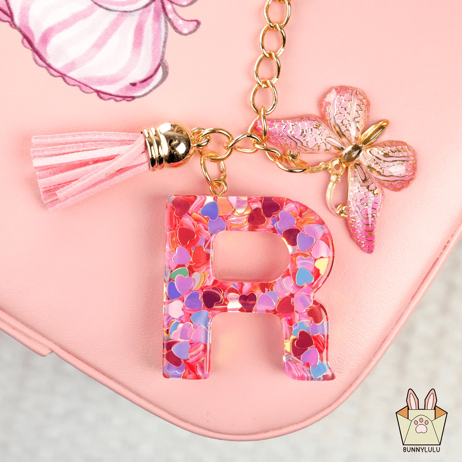 BunnyLulu Initial Letter Resin Keychains with Tassle