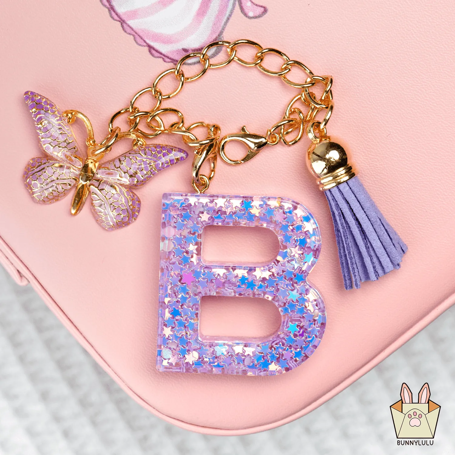 BunnyLulu Initial Letter Resin Keychains with Tassle