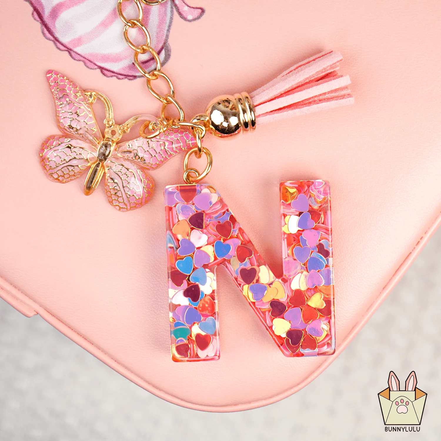 BunnyLulu Initial Letter Resin Keychains with Tassle