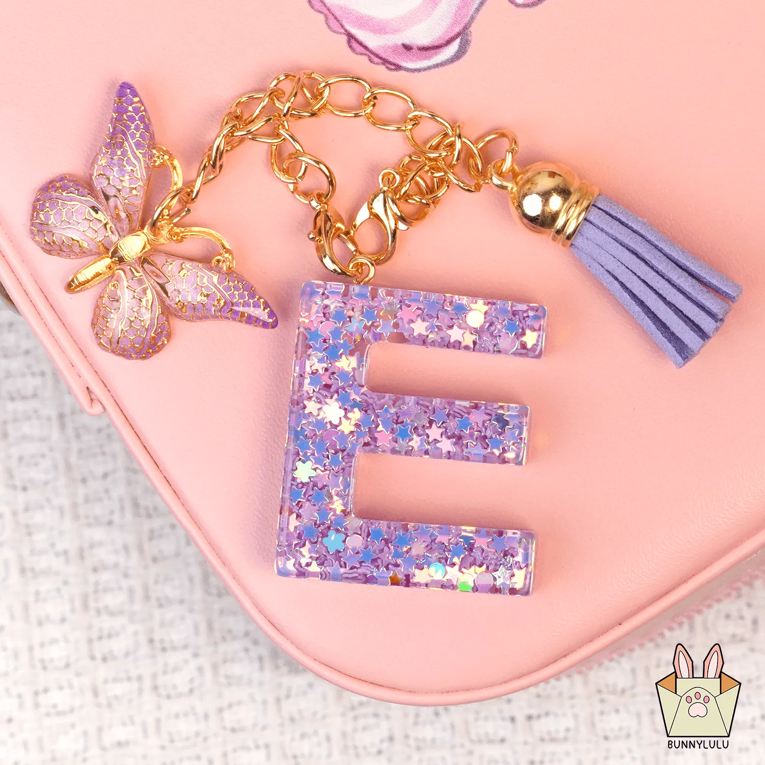 BunnyLulu Initial Letter Resin Keychains with Tassle