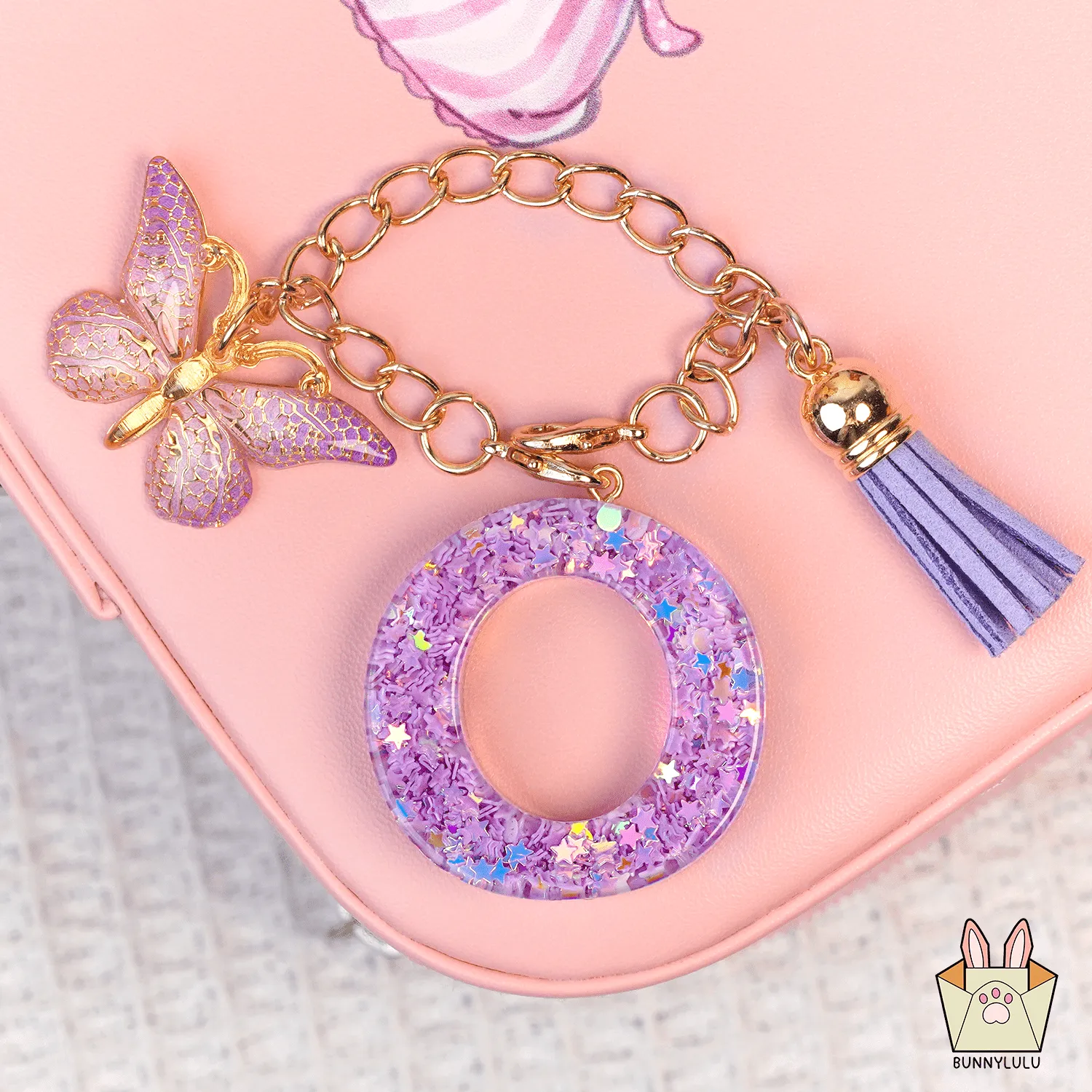 BunnyLulu Initial Letter Resin Keychains with Tassle