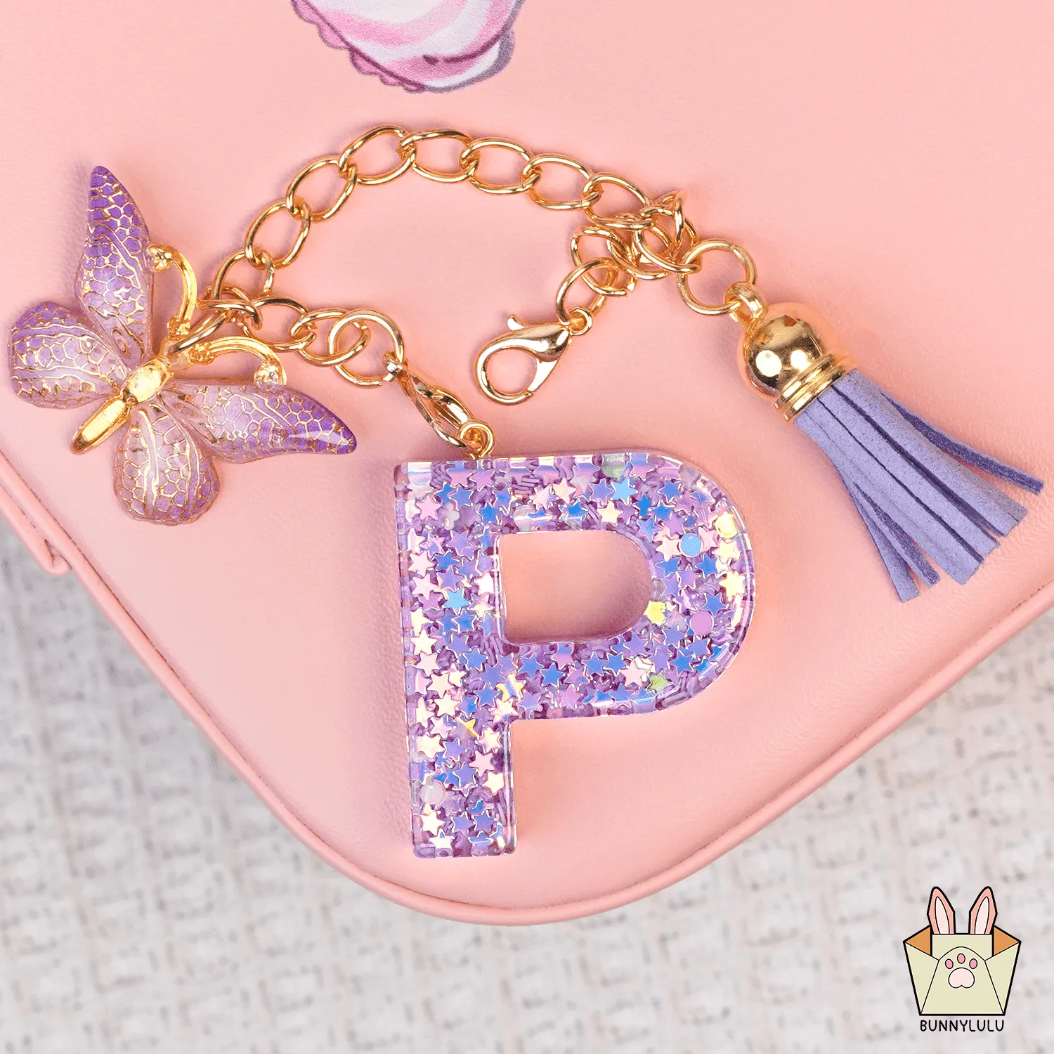 BunnyLulu Initial Letter Resin Keychains with Tassle