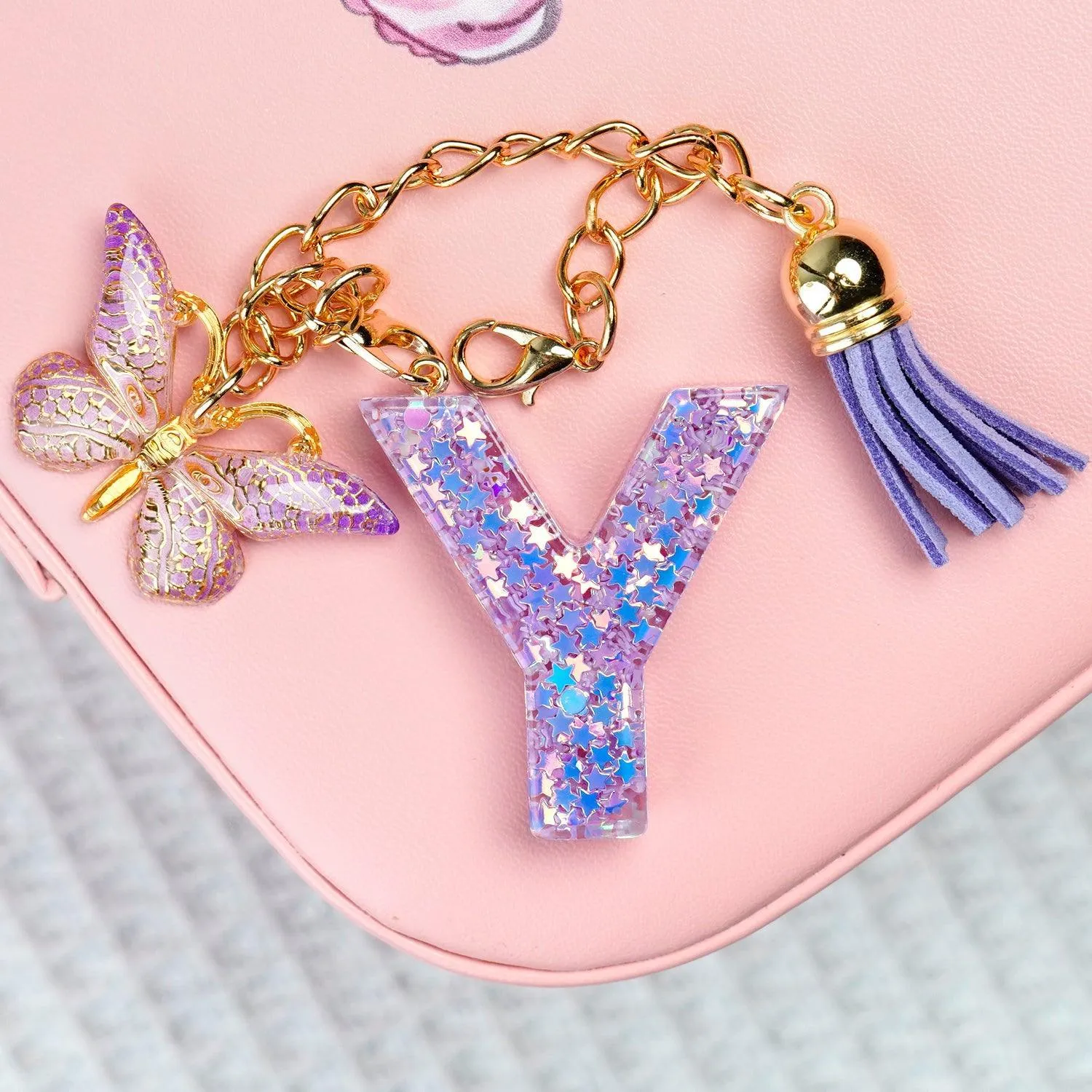 BunnyLulu Initial Letter Resin Keychains with Tassle
