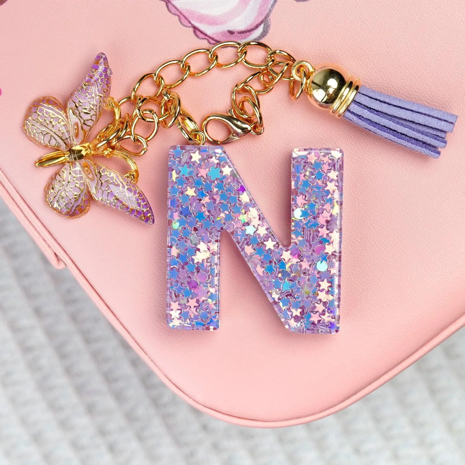 BunnyLulu Initial Letter Resin Keychains with Tassle