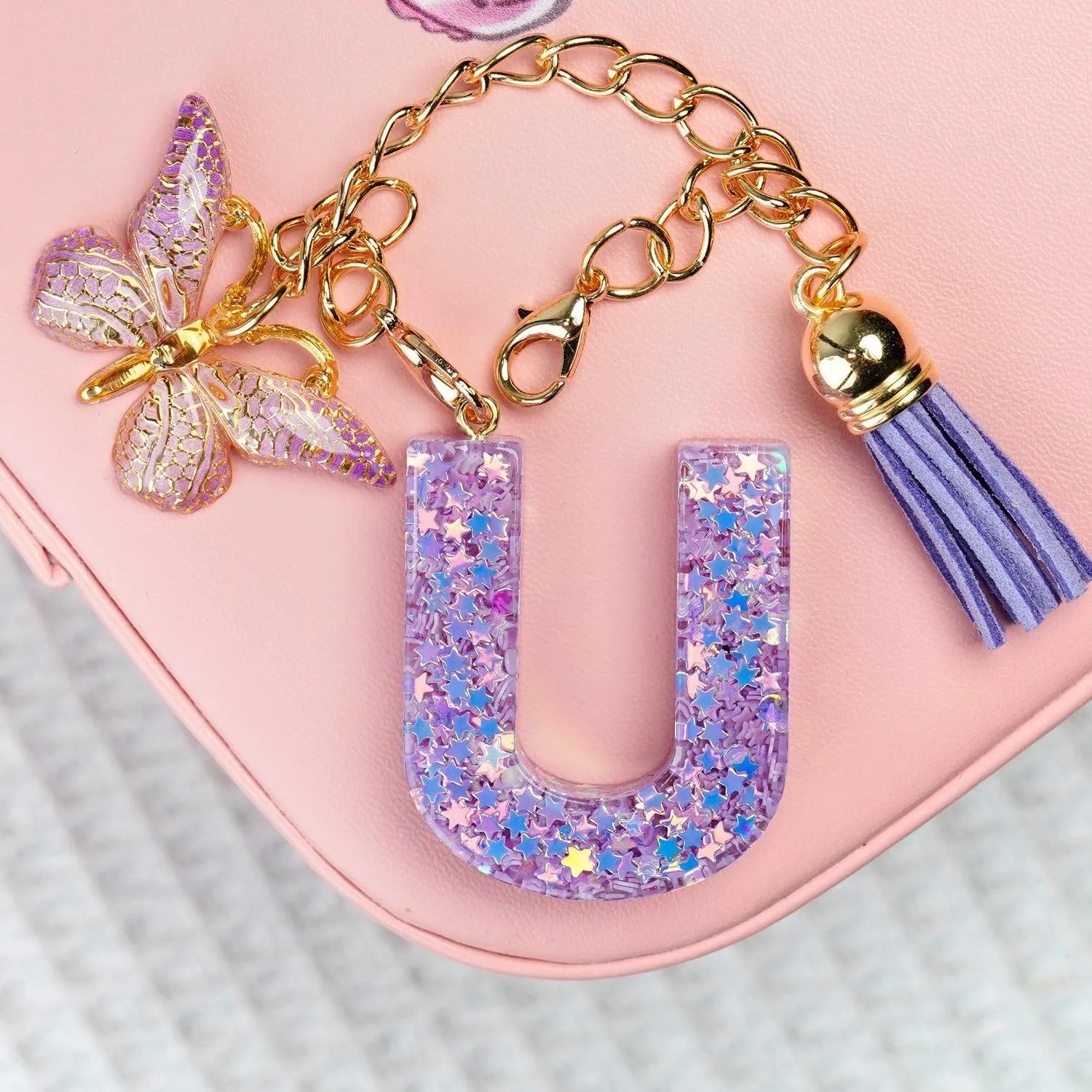BunnyLulu Initial Letter Resin Keychains with Tassle