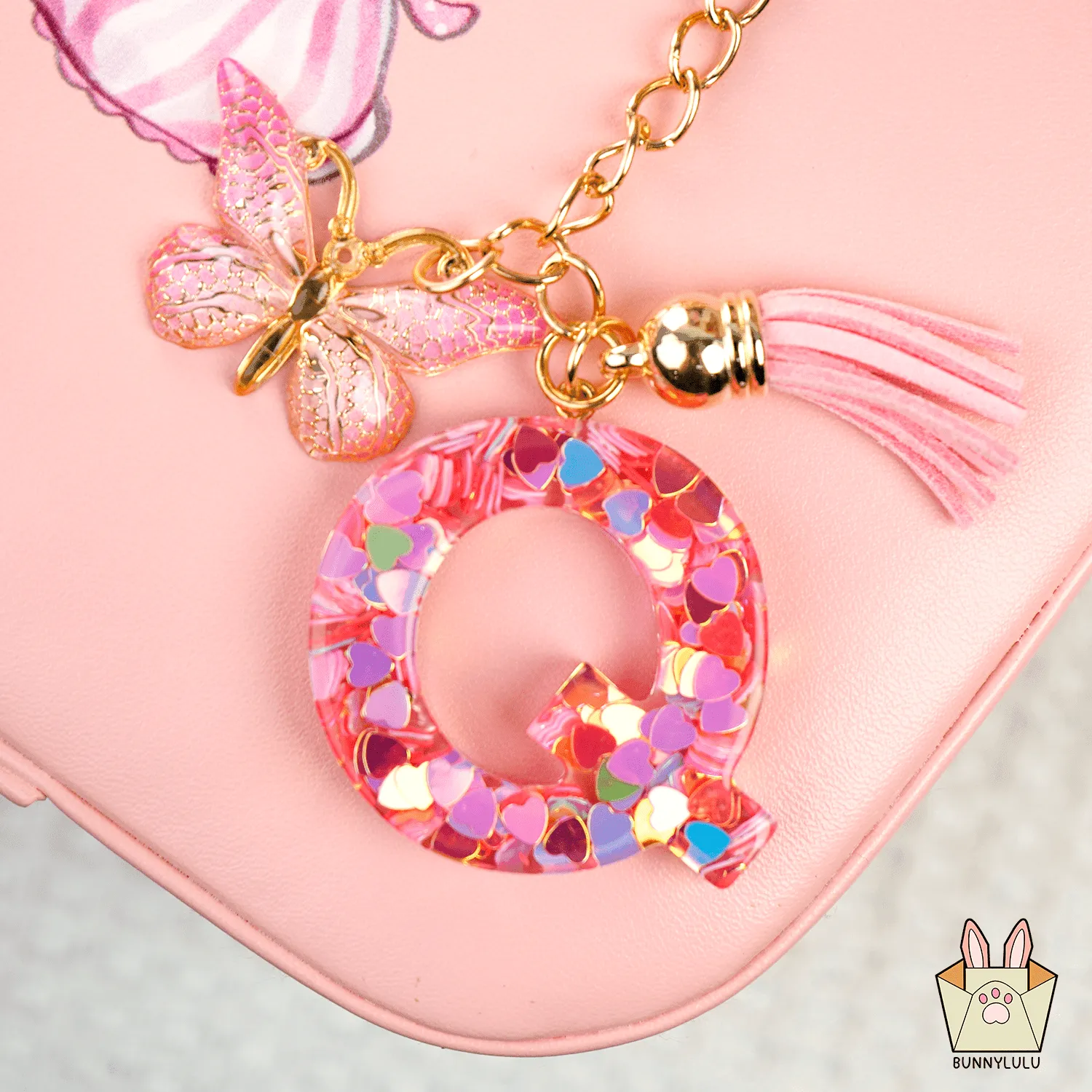 BunnyLulu Initial Letter Resin Keychains with Tassle