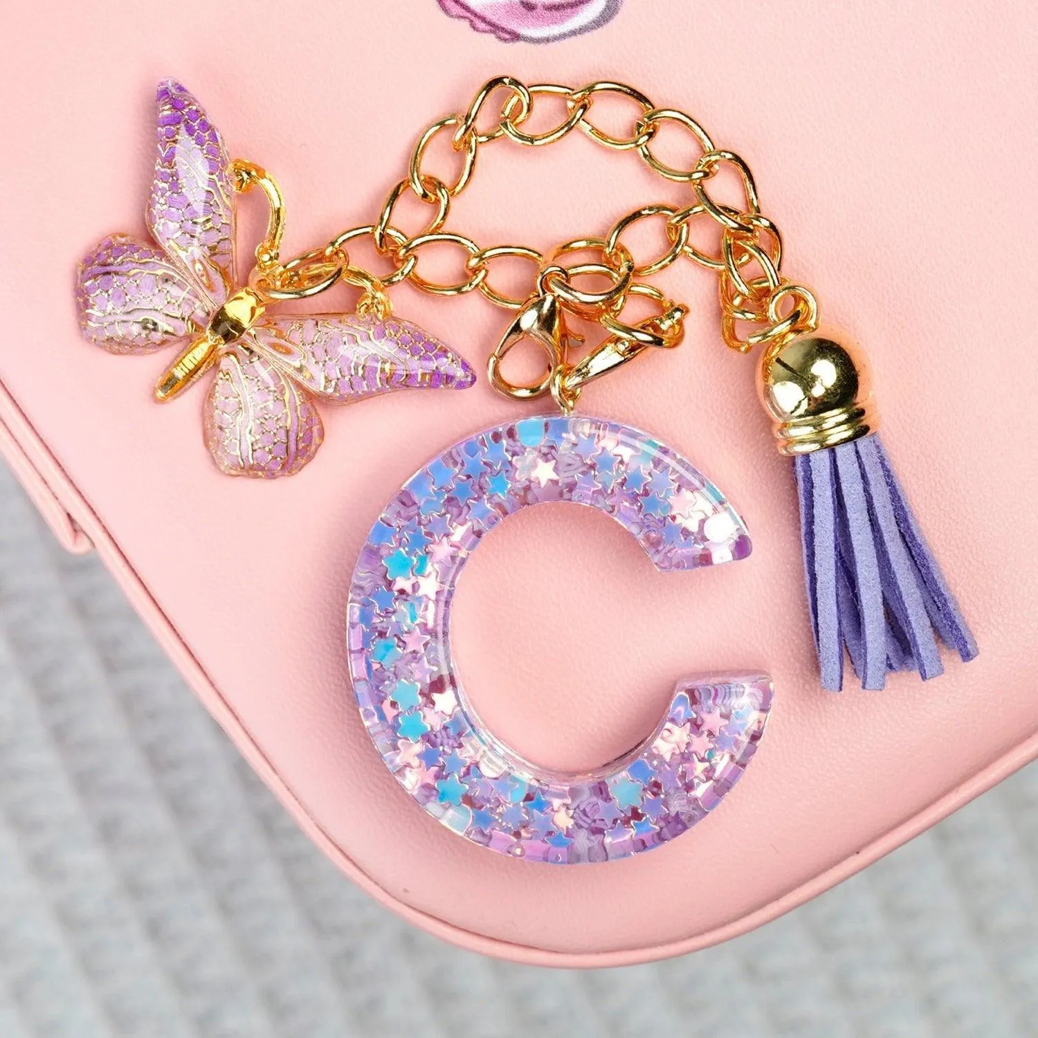 BunnyLulu Initial Letter Resin Keychains with Tassle