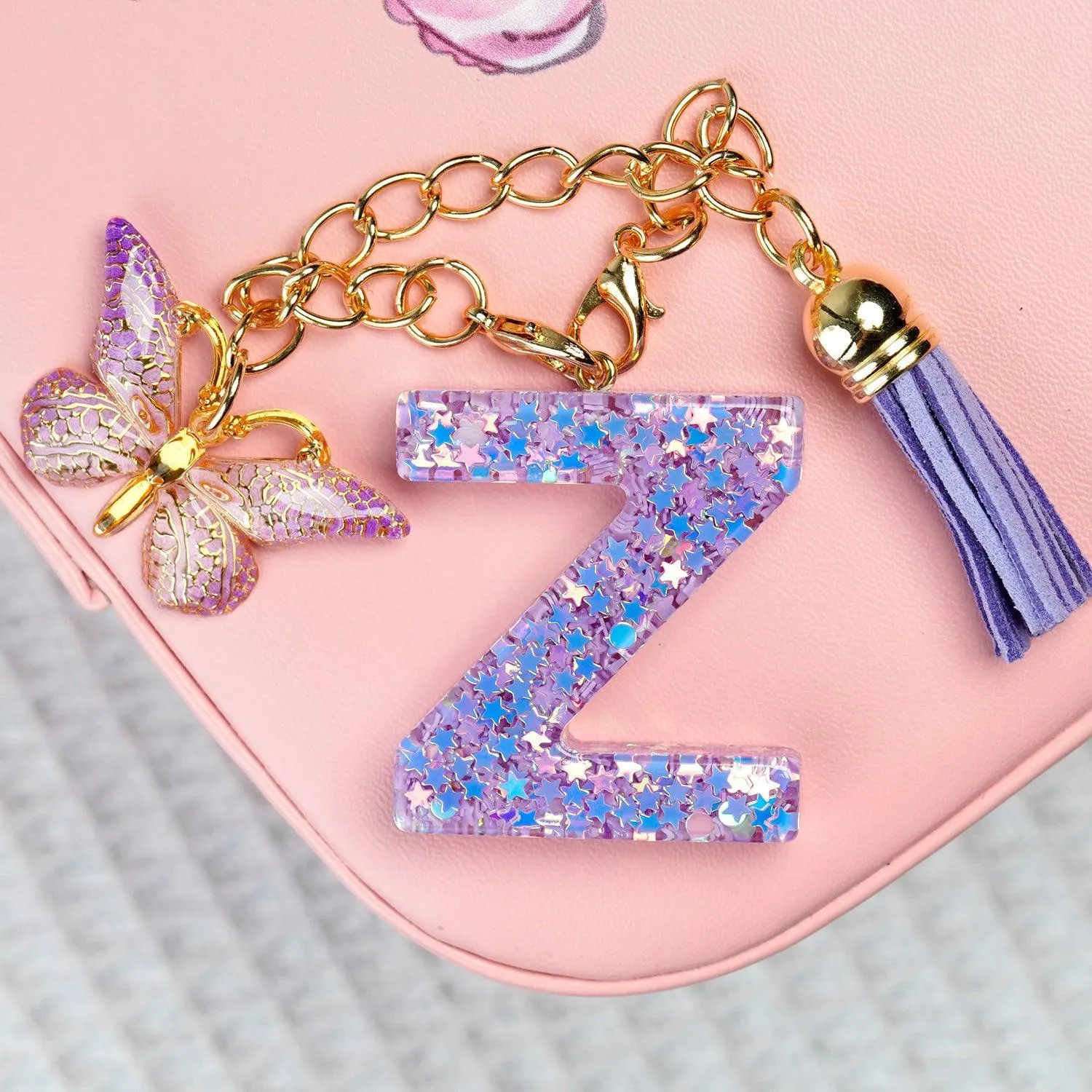 BunnyLulu Initial Letter Resin Keychains with Tassle