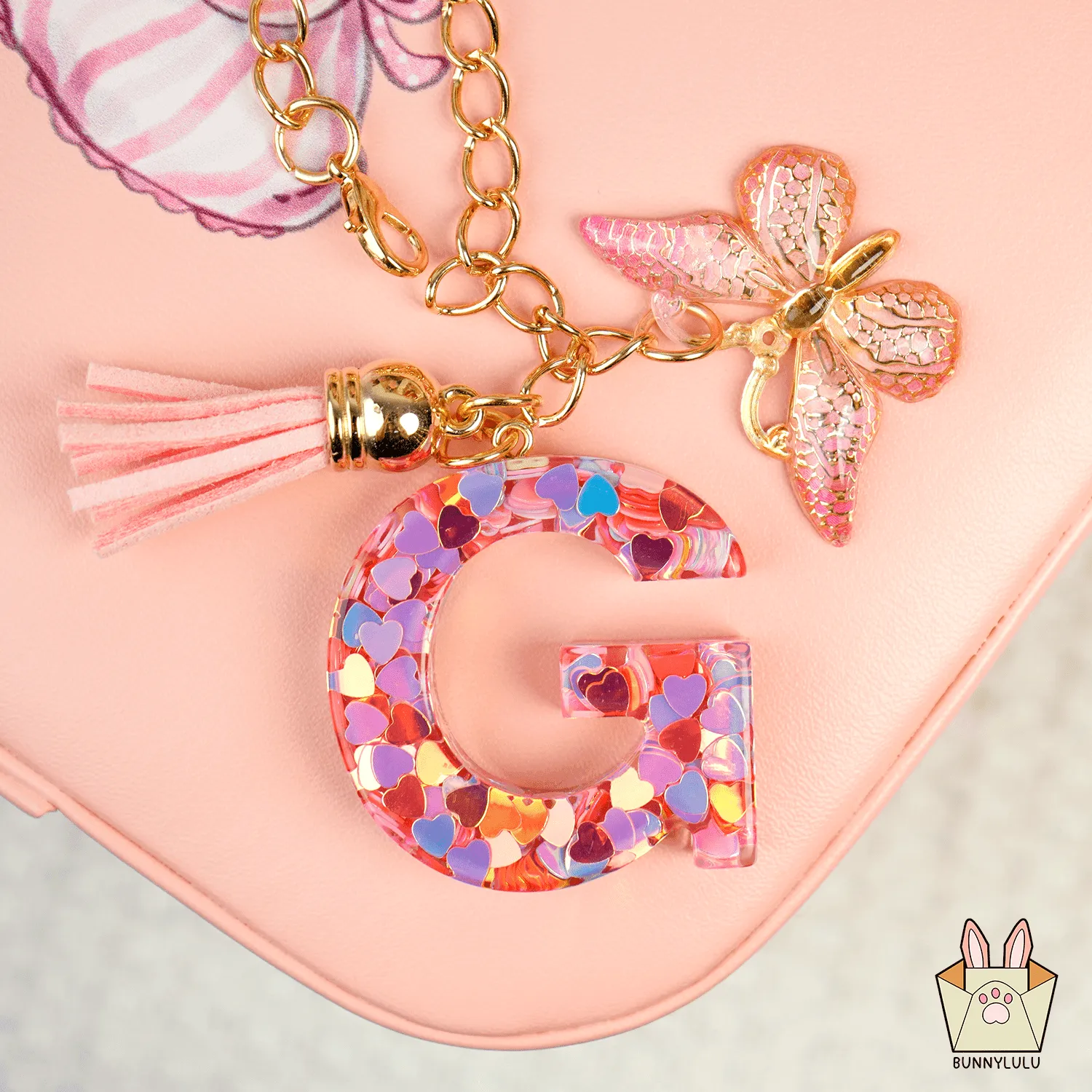 BunnyLulu Initial Letter Resin Keychains with Tassle