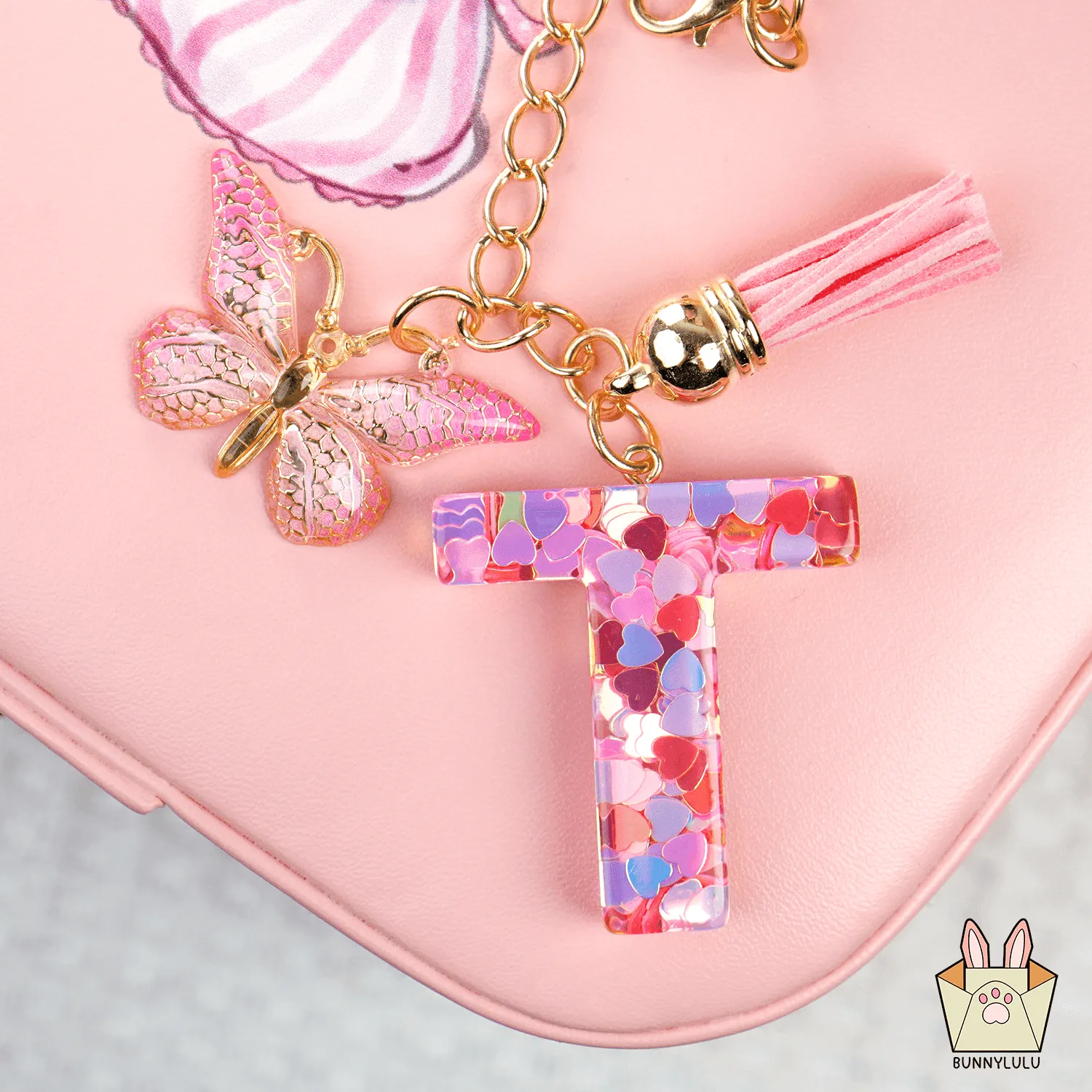 BunnyLulu Initial Letter Resin Keychains with Tassle