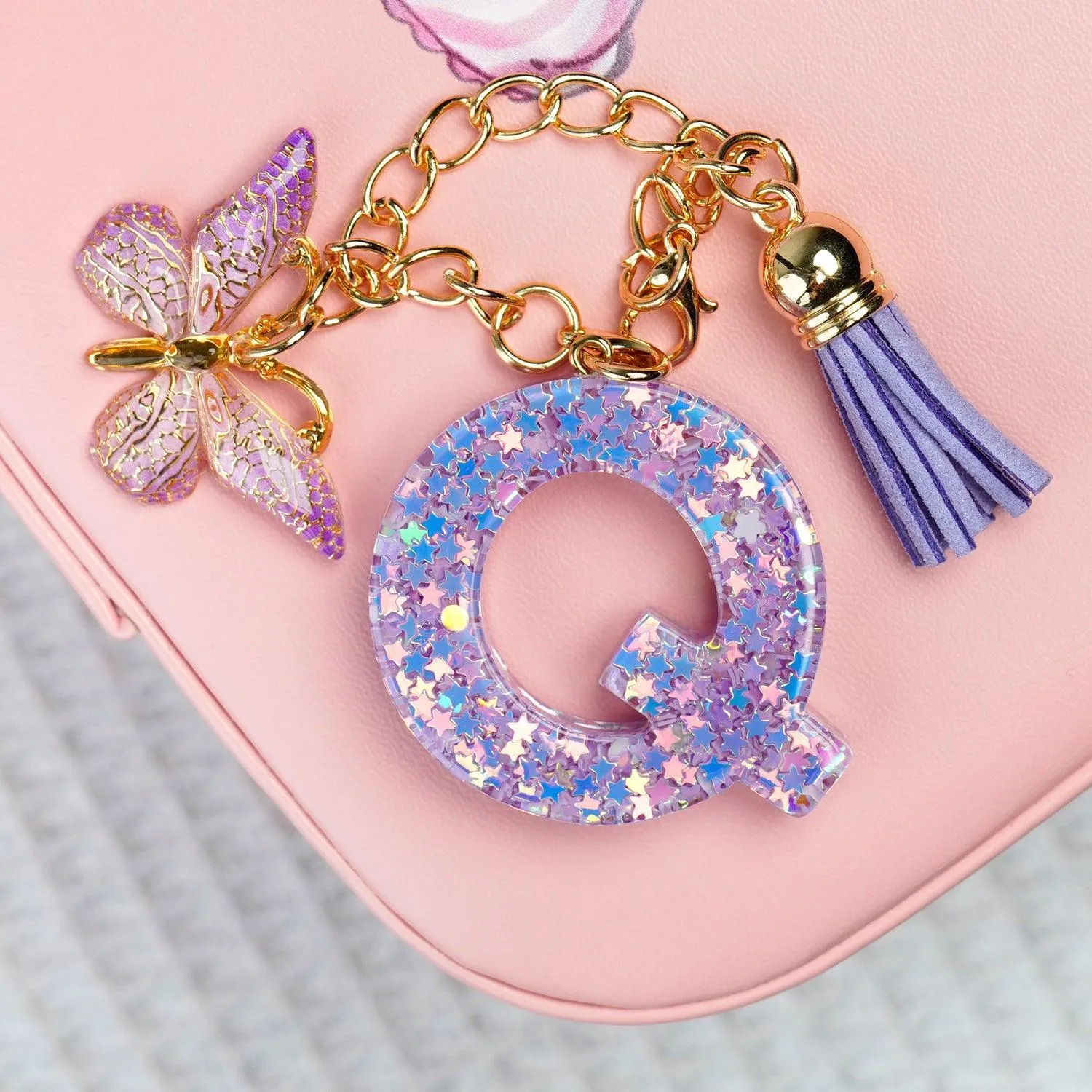 BunnyLulu Initial Letter Resin Keychains with Tassle