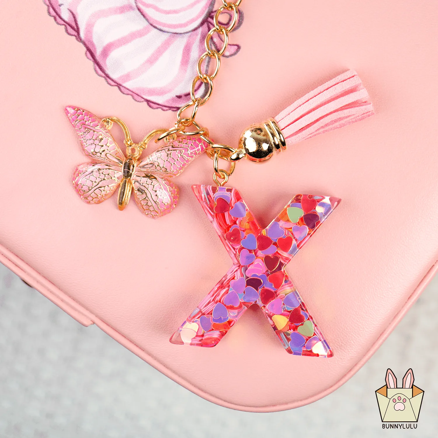 BunnyLulu Initial Letter Resin Keychains with Tassle