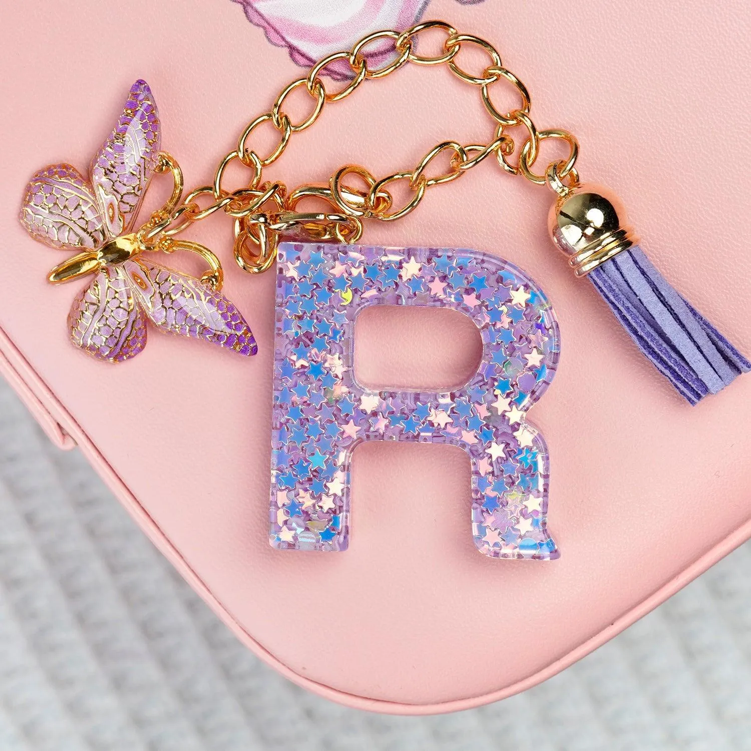 BunnyLulu Initial Letter Resin Keychains with Tassle