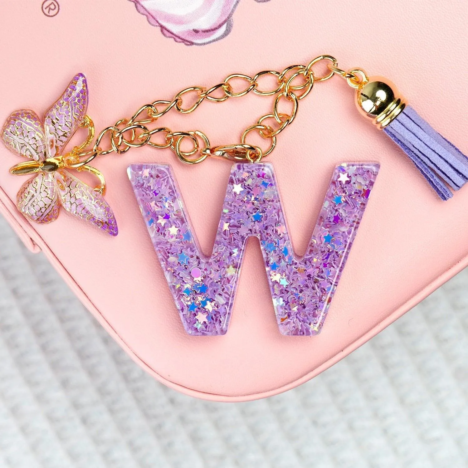 BunnyLulu Initial Letter Resin Keychains with Tassle