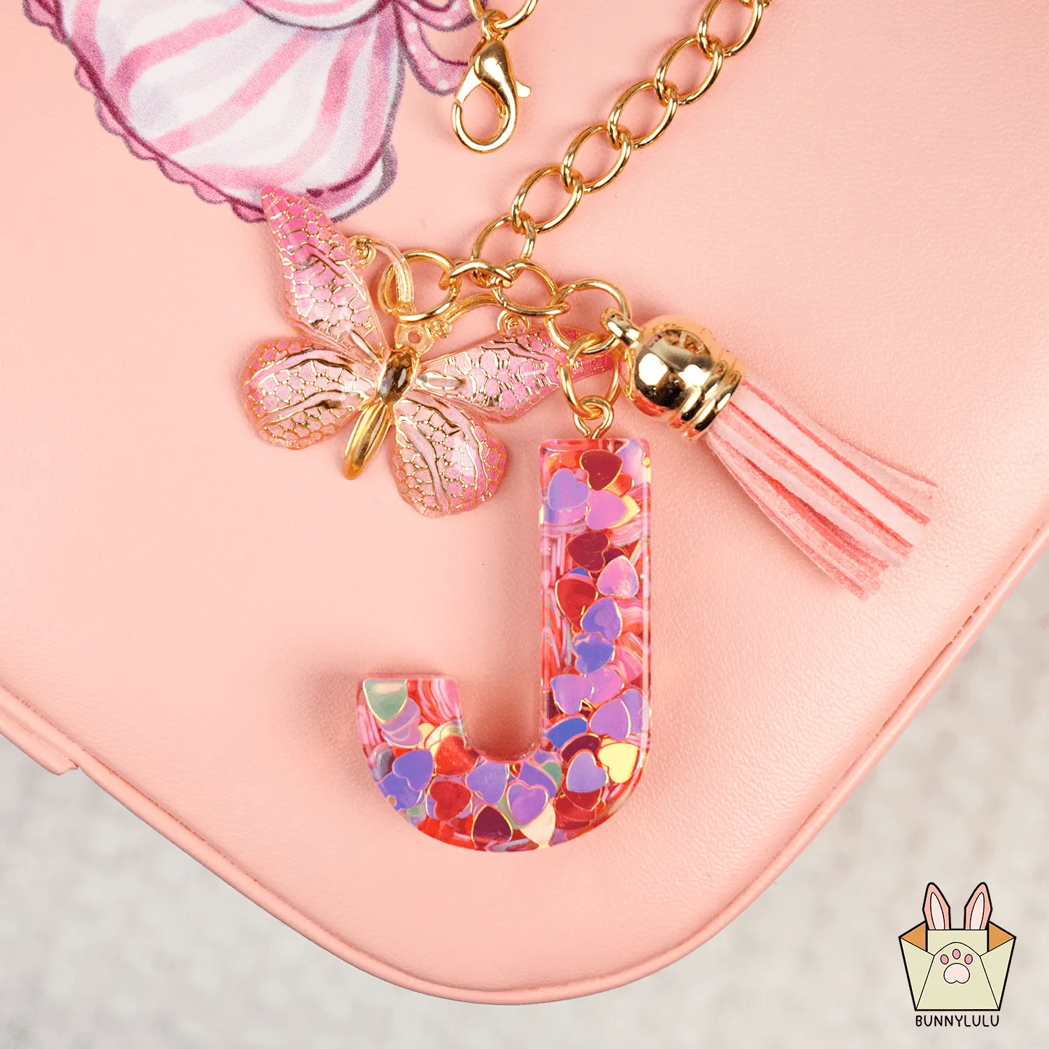 BunnyLulu Initial Letter Resin Keychains with Tassle