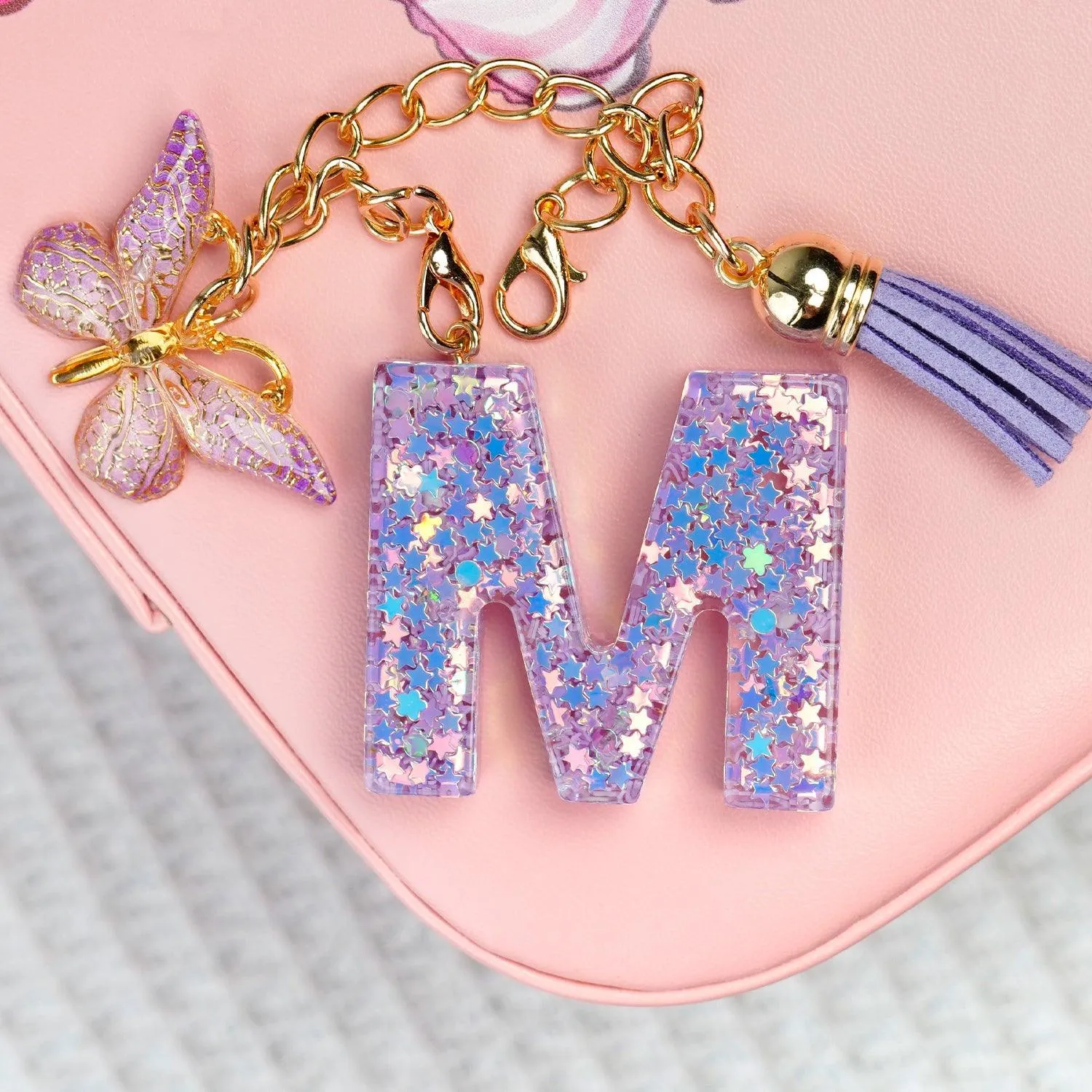 BunnyLulu Initial Letter Resin Keychains with Tassle