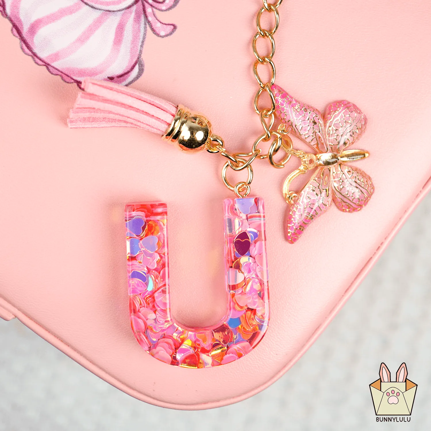 BunnyLulu Initial Letter Resin Keychains with Tassle