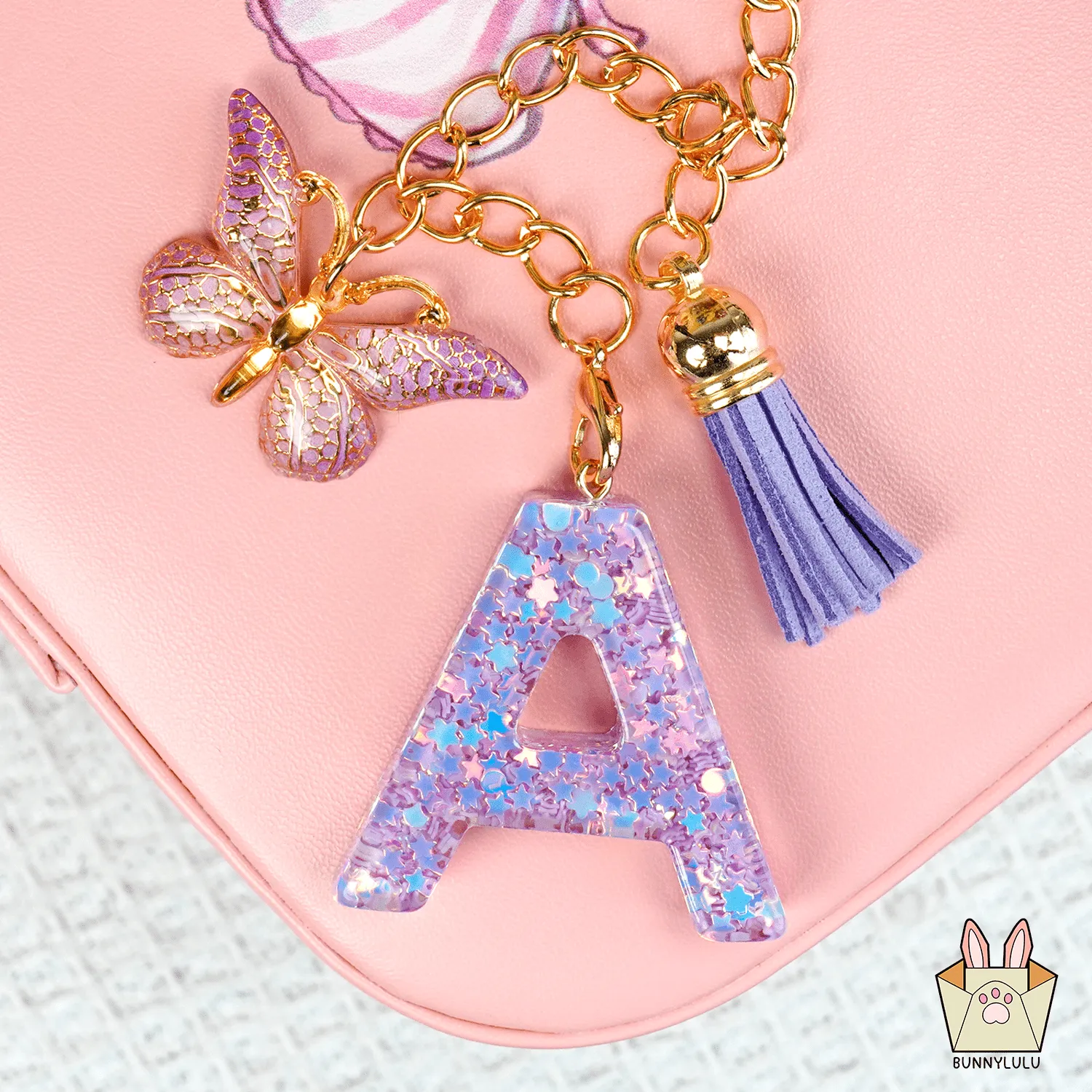 BunnyLulu Initial Letter Resin Keychains with Tassle