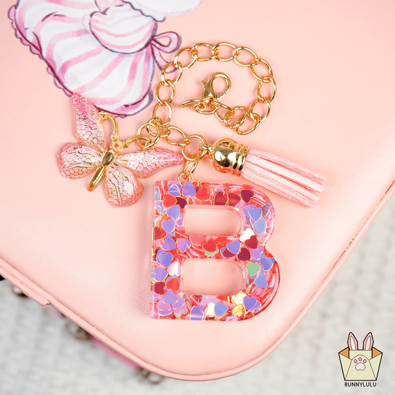 BunnyLulu Initial Letter Resin Keychains with Tassle