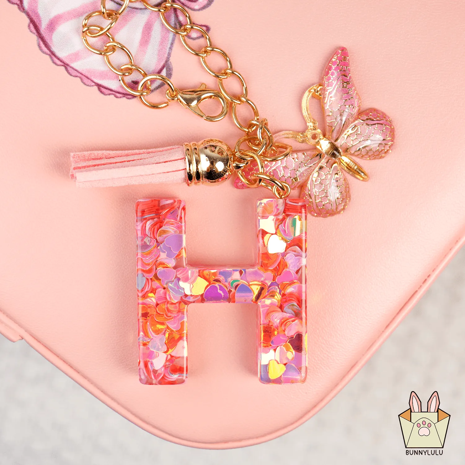 BunnyLulu Initial Letter Resin Keychains with Tassle