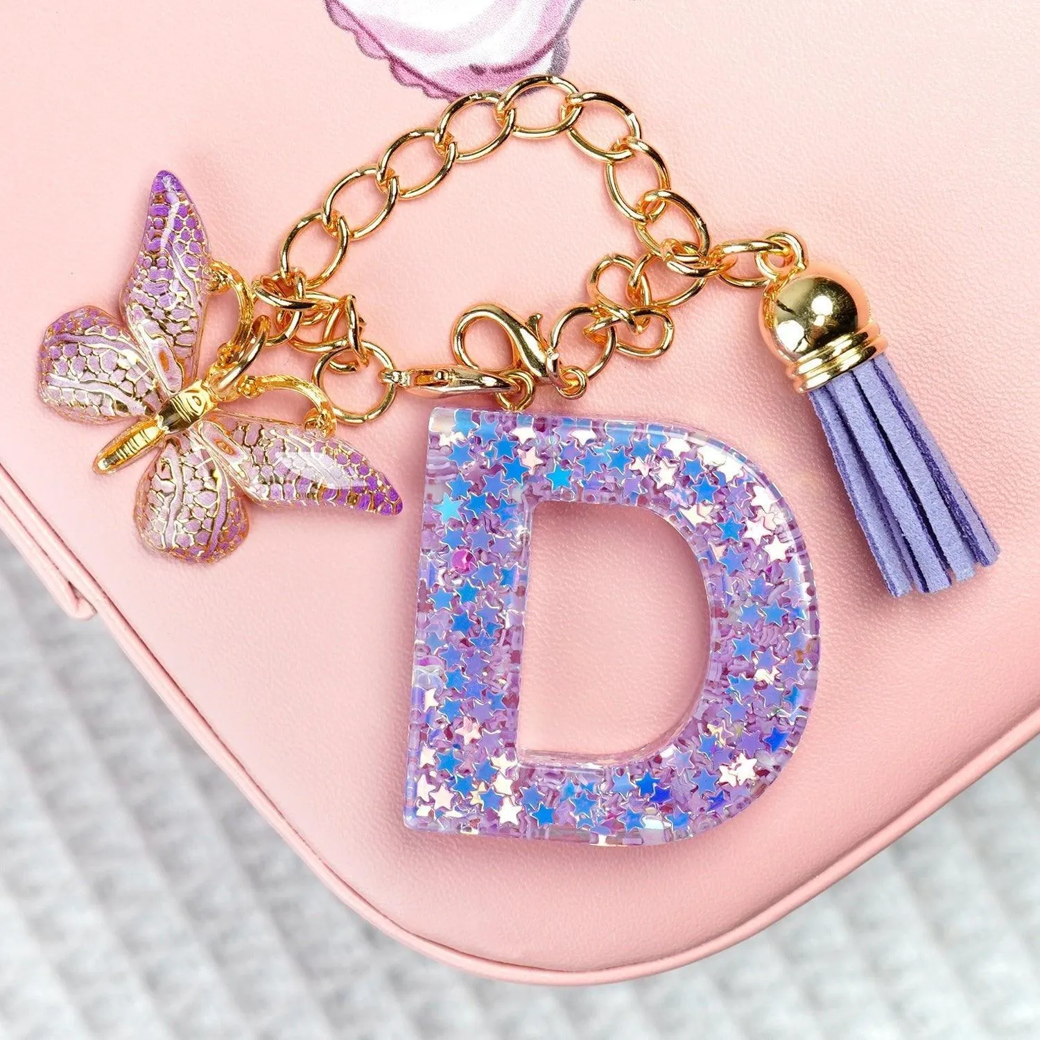 BunnyLulu Initial Letter Resin Keychains with Tassle