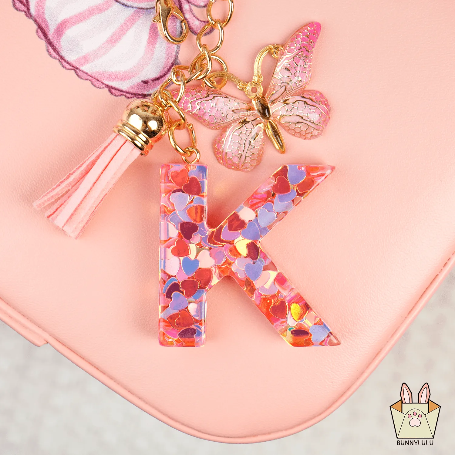 BunnyLulu Initial Letter Resin Keychains with Tassle