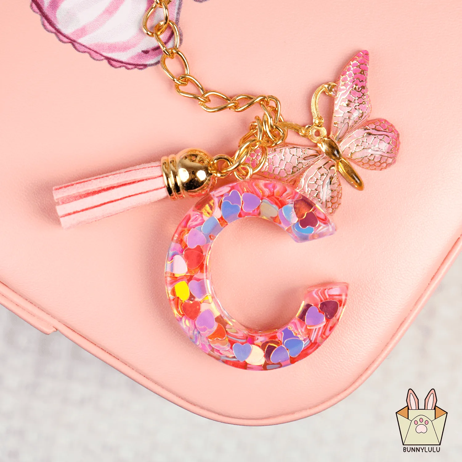 BunnyLulu Initial Letter Resin Keychains with Tassle