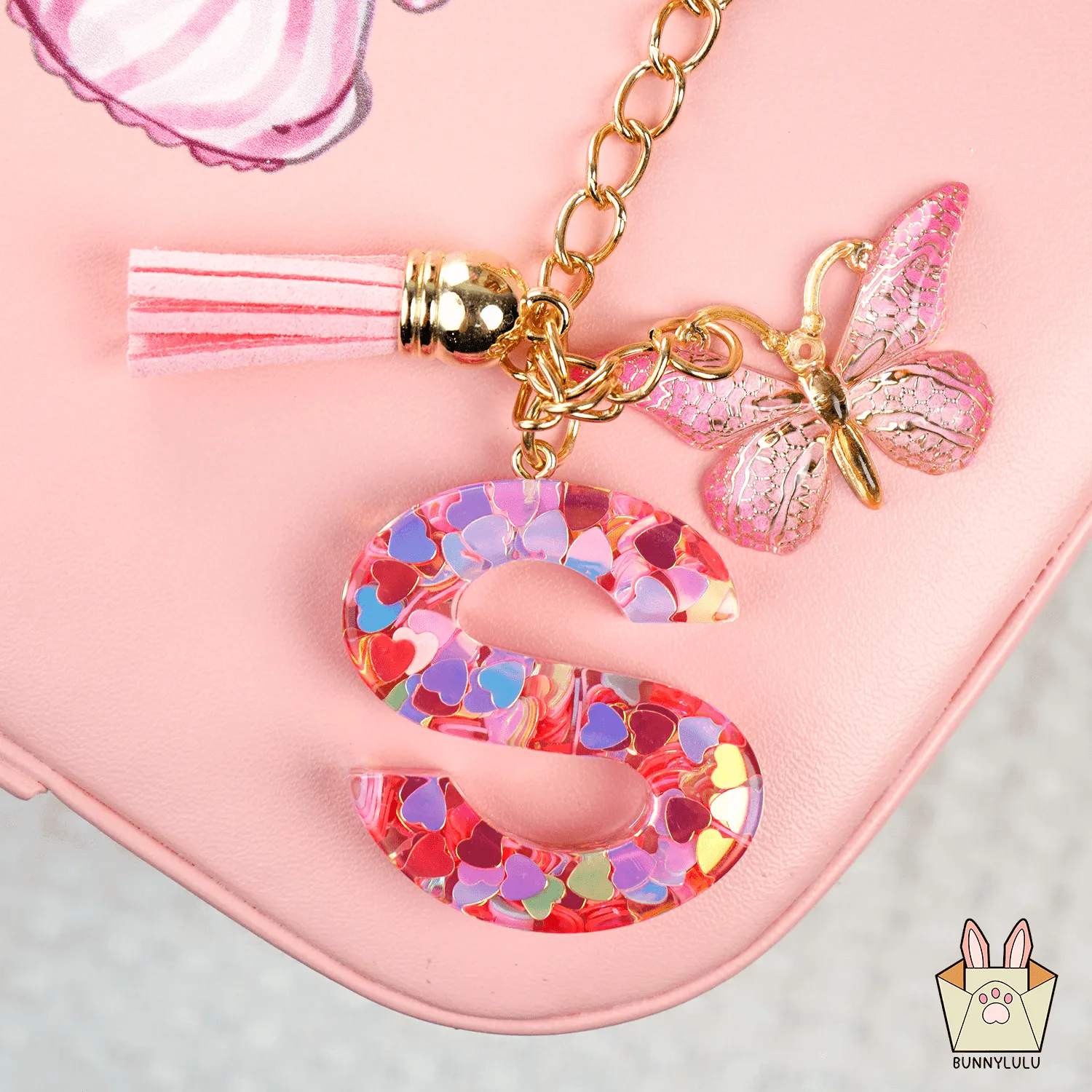 BunnyLulu Initial Letter Resin Keychains with Tassle