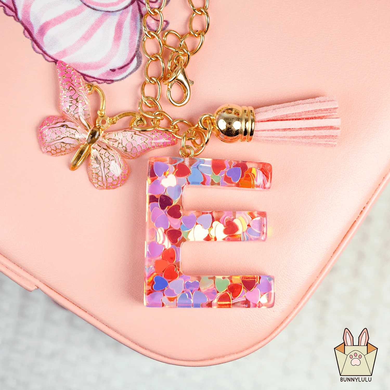 BunnyLulu Initial Letter Resin Keychains with Tassle