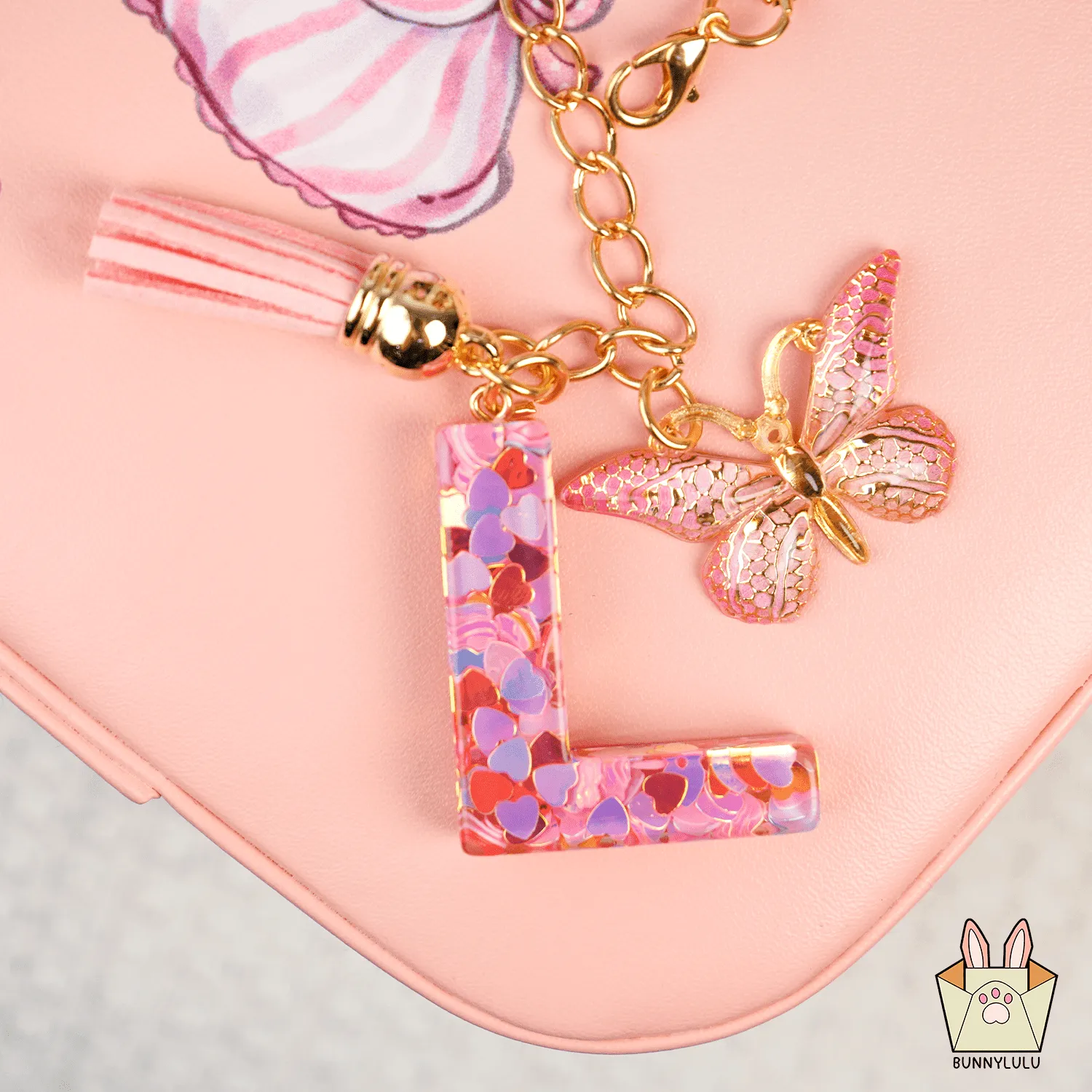 BunnyLulu Initial Letter Resin Keychains with Tassle