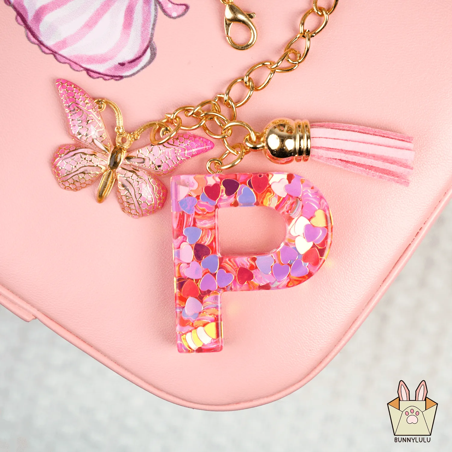 BunnyLulu Initial Letter Resin Keychains with Tassle