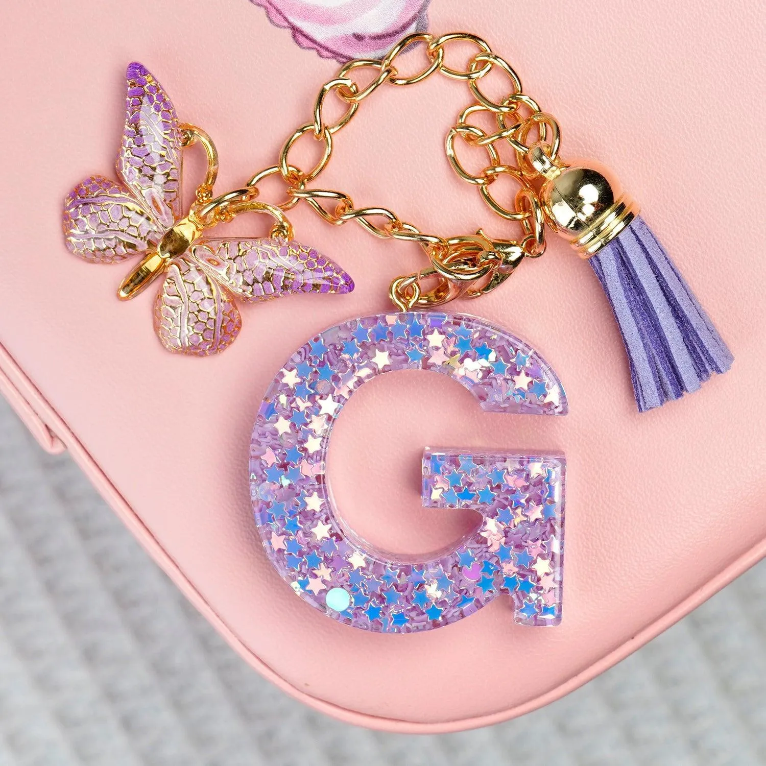 BunnyLulu Initial Letter Resin Keychains with Tassle