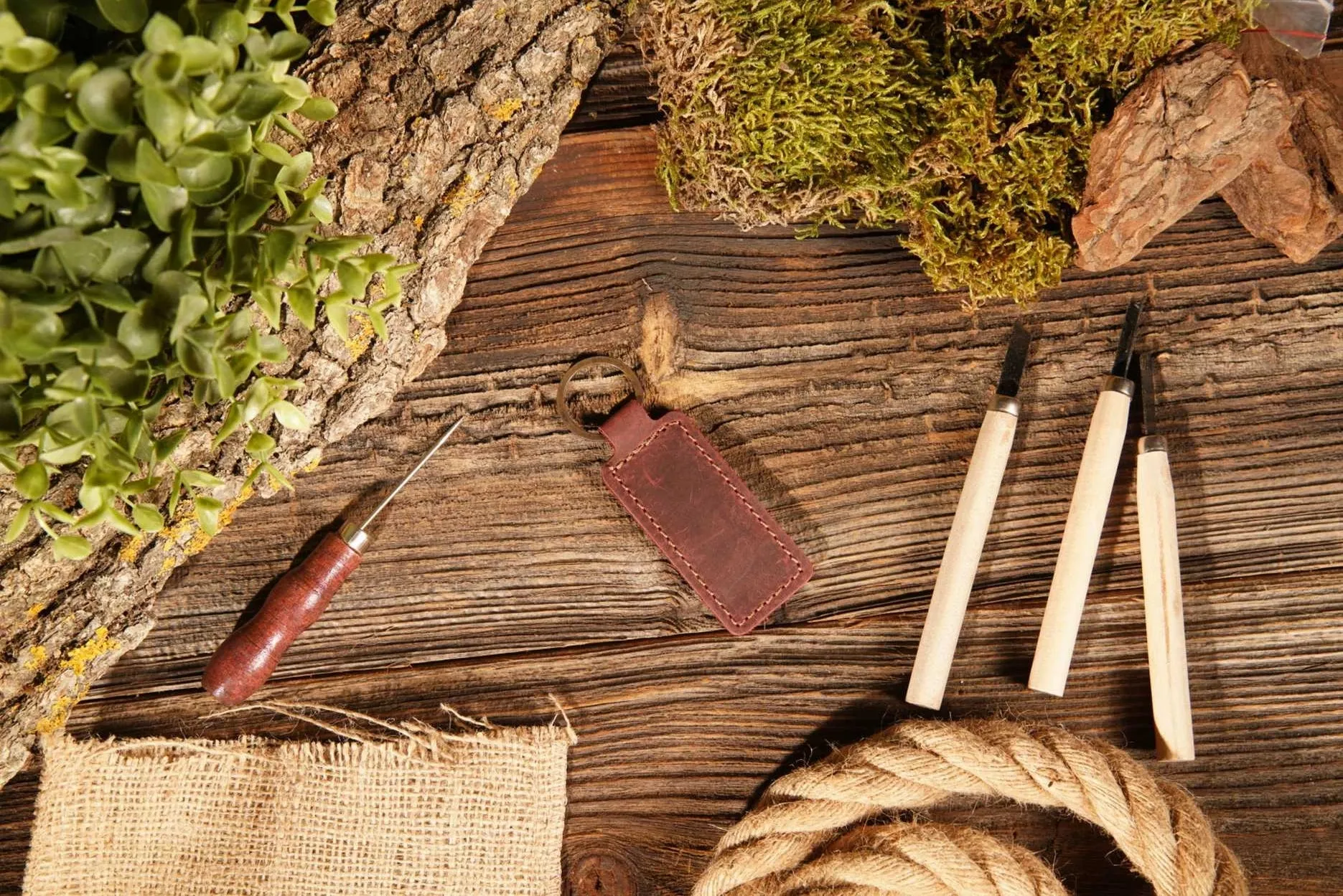 Burgundy Leather Keychain