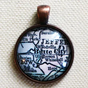 Butte Montana Antique Vintage Map Pendant