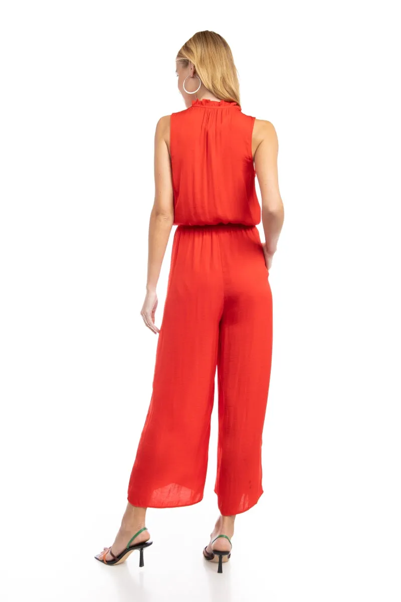 Button Down Jumpsuit With Frill Neck Detail