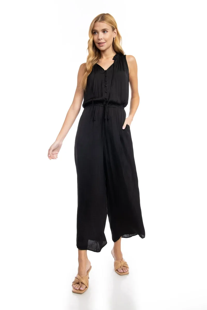 Button Down Jumpsuit With Frill Neck Detail