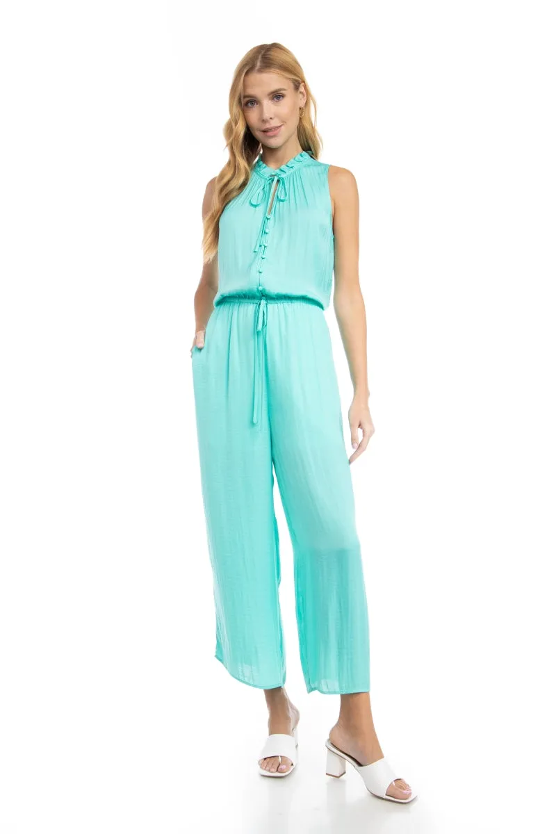 Button Down Jumpsuit With Frill Neck Detail